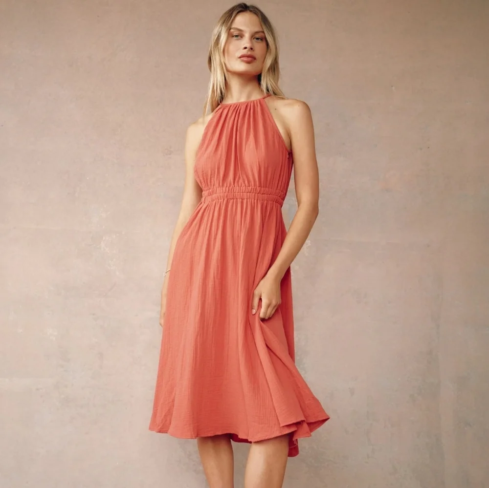 Bella Dahl Ruched Tangerine Halter Dress
